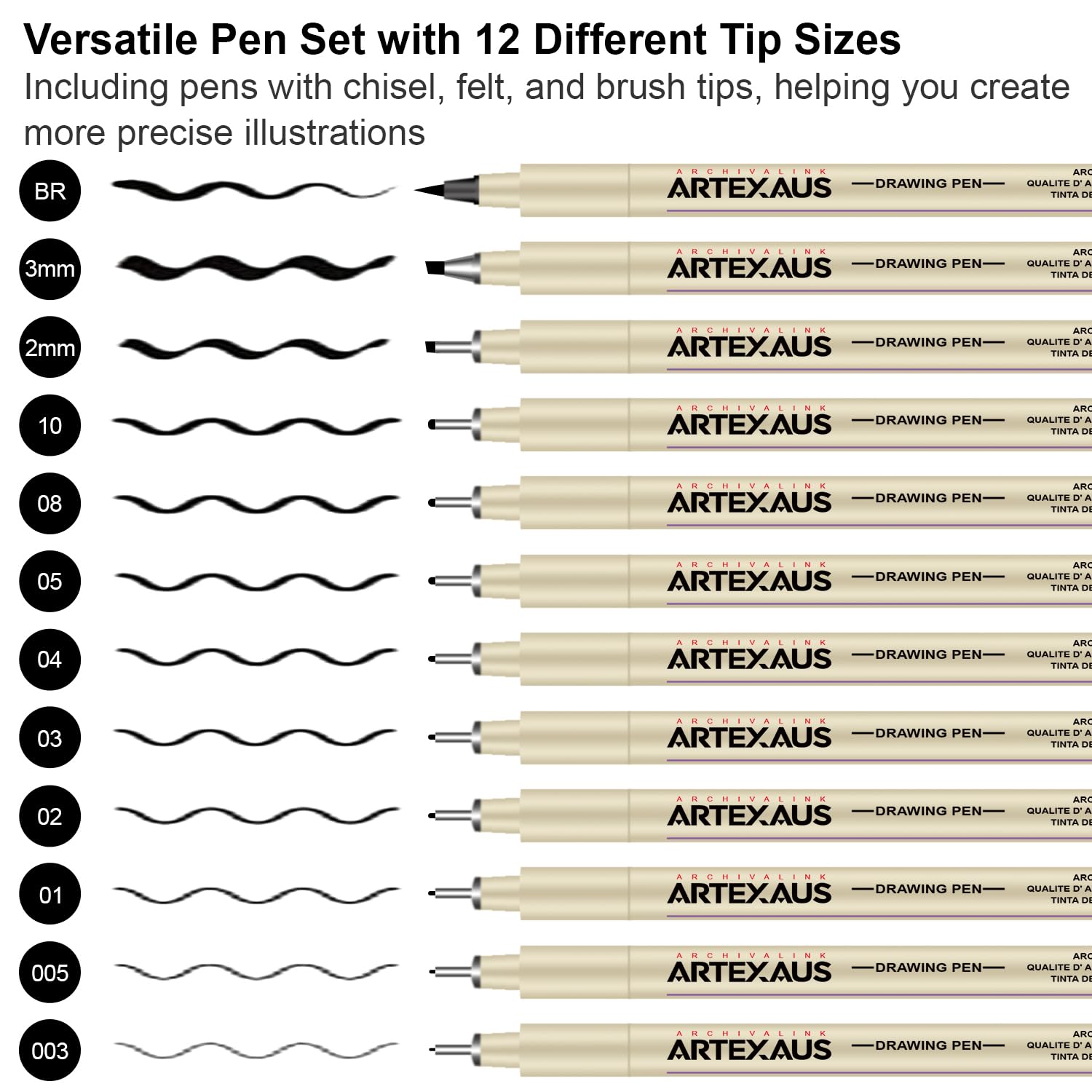 Micro Fineliner Drawing Art Pens, 12 Assorted Sizes, Waterproof Archival Ink, Art Supplies for Adults Sketching, Calligraphy, Technical Illustrators.