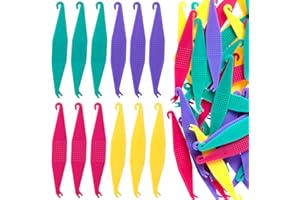 VARMDUKKE 50pcs Braces Rubber Band Tools, Colorful Plastic Dental Rubber Bands Placer with Hook and Pusher, Disposable Orthodontic Elastic Placer for Braces for Women Men