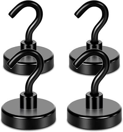 Neosmuk Black Magnetic Hooks Heavy Duty 4 Pack 45kg Extra Strong with Metal Hook