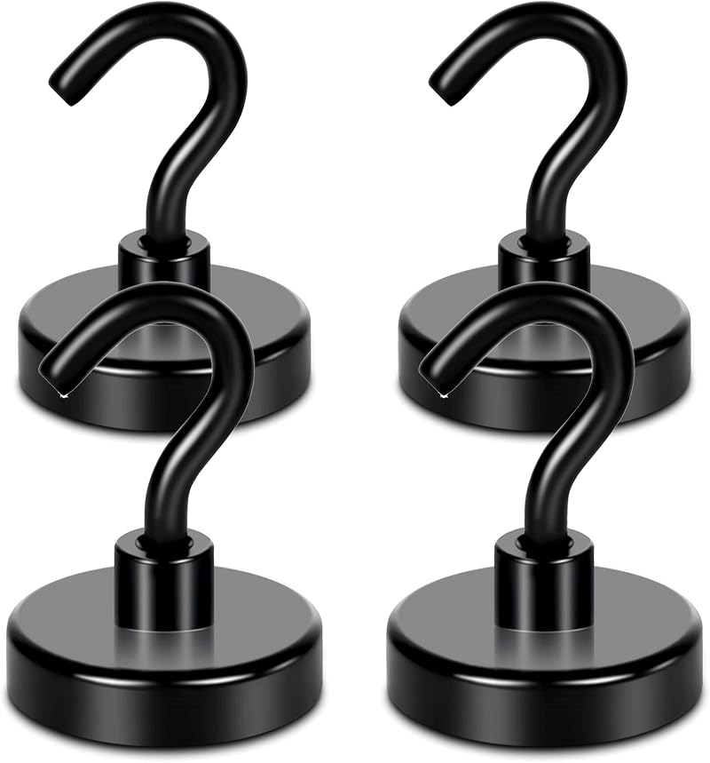 Neosmuk Black Magnetic Hooks Heavy Duty 4 Pack 45kg Extra Strong with Metal Hook