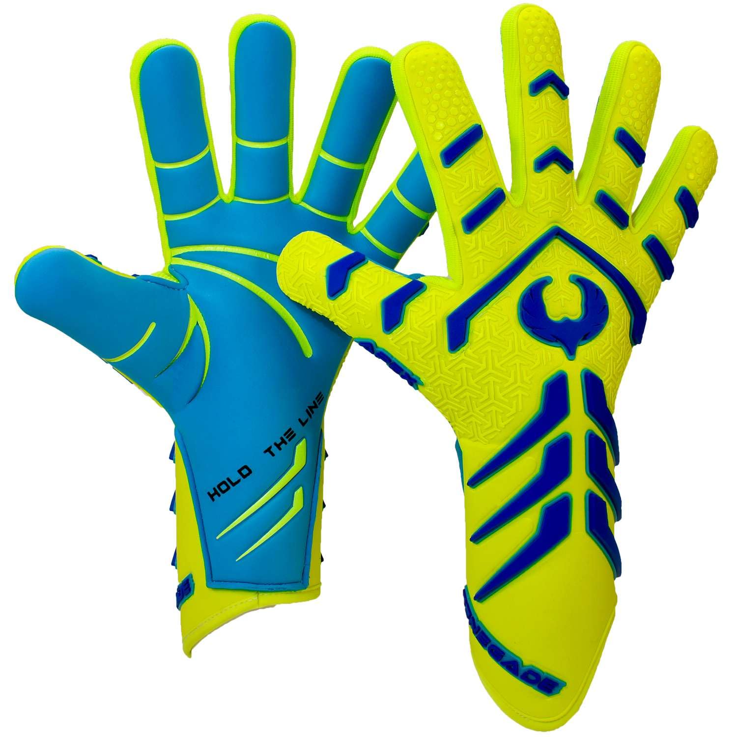 Renegade GK Apex Xtreme Professional Strapless Goalie Gloves | 4mm EXT Contact Grip | Neon Yellow & Blue Soccer Goalkeeper Gloves (Size 6, Youth, Junior, Evo Neg. Cut, Level 5.5)