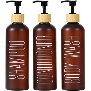 16oz Brown Shampoo and Conditioner Dispenser- Empty Refillable Pump Bottles | Reusable Bathroom Shower Dispenser Set, Empty B