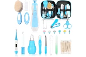 WXA Baby Grooming Kit，Electric Safety Nail Trimmer Baby Nursery Kit，Infant Safety Care Set with Hair Brush Comb Nail Clipper Nasal Aspirator,Baby Essentials Kit for Newborn Girls Boys (21 PC-Blue Kit)