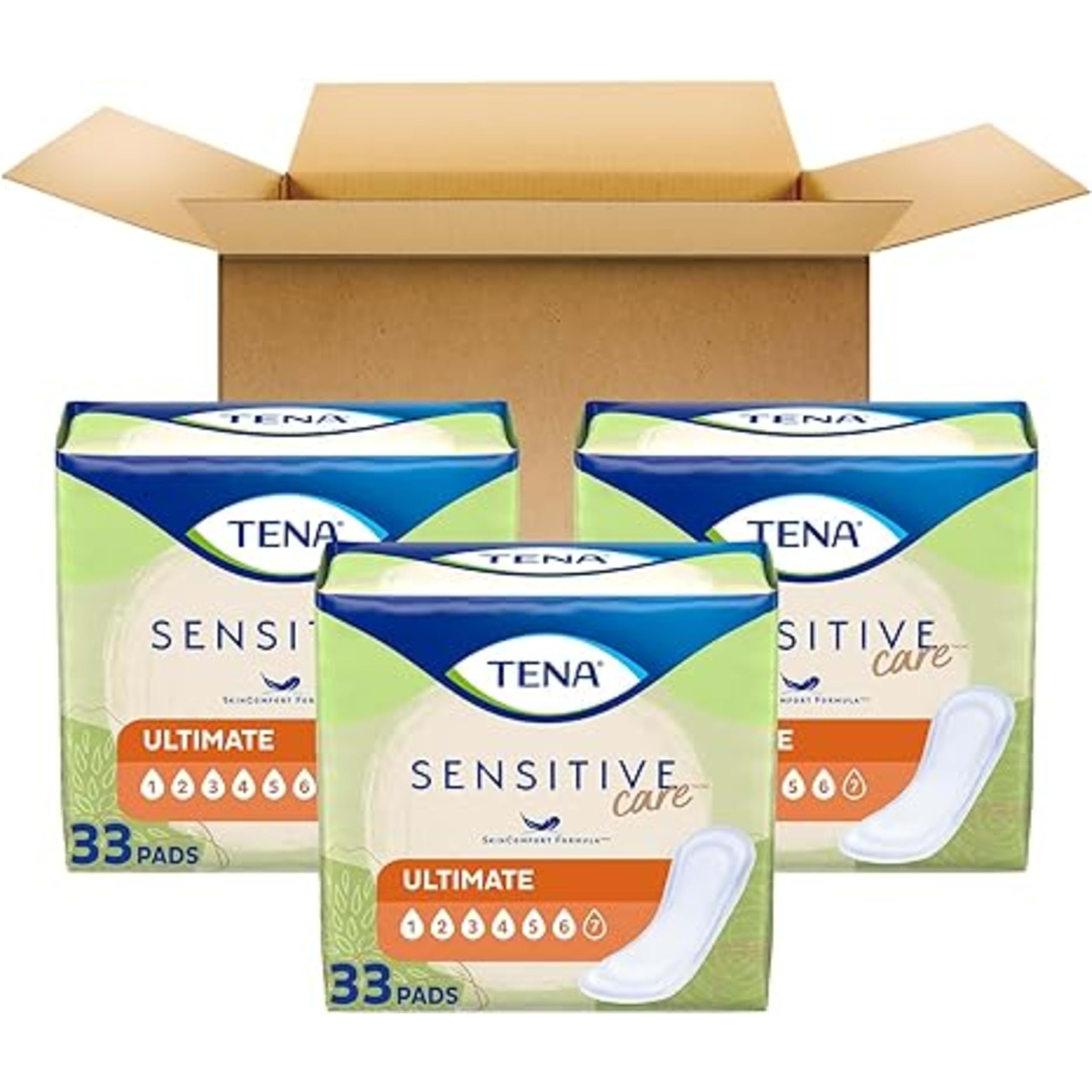 TENA Incontinence Pads, Bladder Control & Postpartum for Women, Ultimate Absorbency, Extra Coverage, Long, Sensitive Care, 99 Count