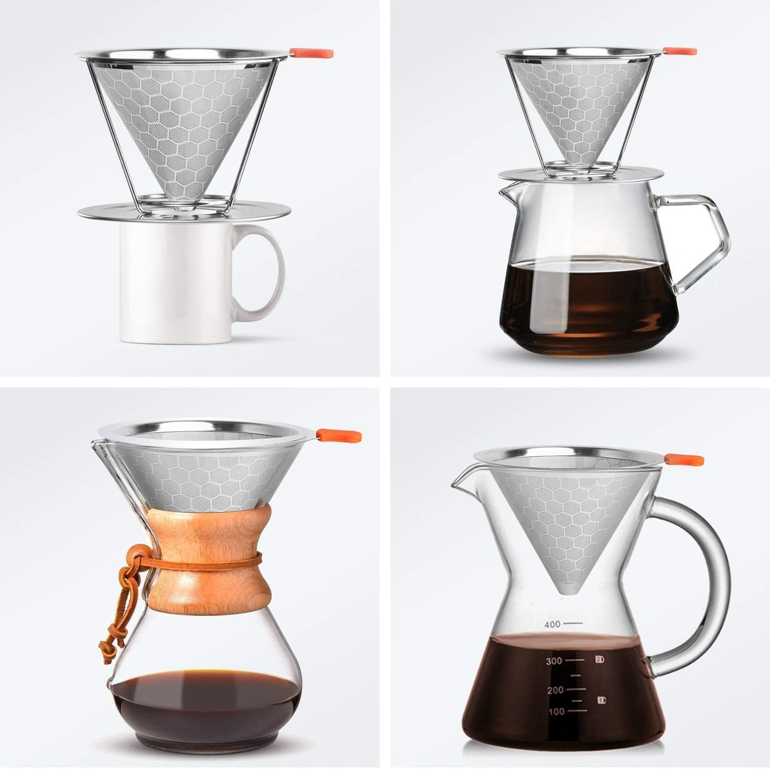 E Prance Metal Coffee Filter Stainless Steel Pour Over Coffee Filter Paperless And Permanent Reusable Coffee Cone Dripper With Separate Stand For 1 2 Cups Amazon Co Uk Kitchen Home