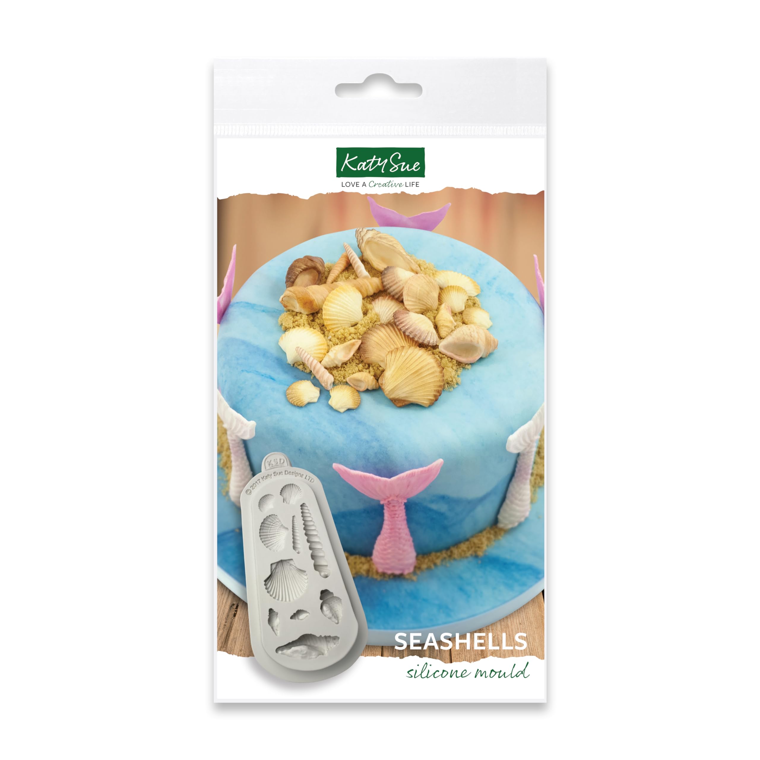 Katy Sue Seashells Silicone Mould for Cake Decorating & Crafting for use with Fondant, Sugar Paste, Gum Paste, Air Dry Clay. Makes 10 Shells. Large Scallop Size 30 x 30 Millimetres, by Katy Sue Moulds