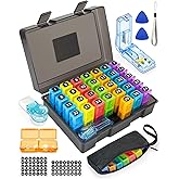 Monthly Pill Organizer 2 Times a Day – Yonlog Large Medicine Box with Weekly Travel Bag, Pill Cutter, Easy-Open Pick, Pill Taker Tool, and 2 Medication Stickers (Black, 2 Times a Day)