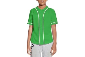 BAICAIYU Kids Baseball Jersey Solid Button Down Shirts Sports Uniform for Boy Girl Softball Jersey Hip Hop Short Sleeve