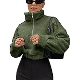 ZAFUL Women's Faux Fur Pullover Half Zip Long Sleeve Crop Sweatshirt Tops