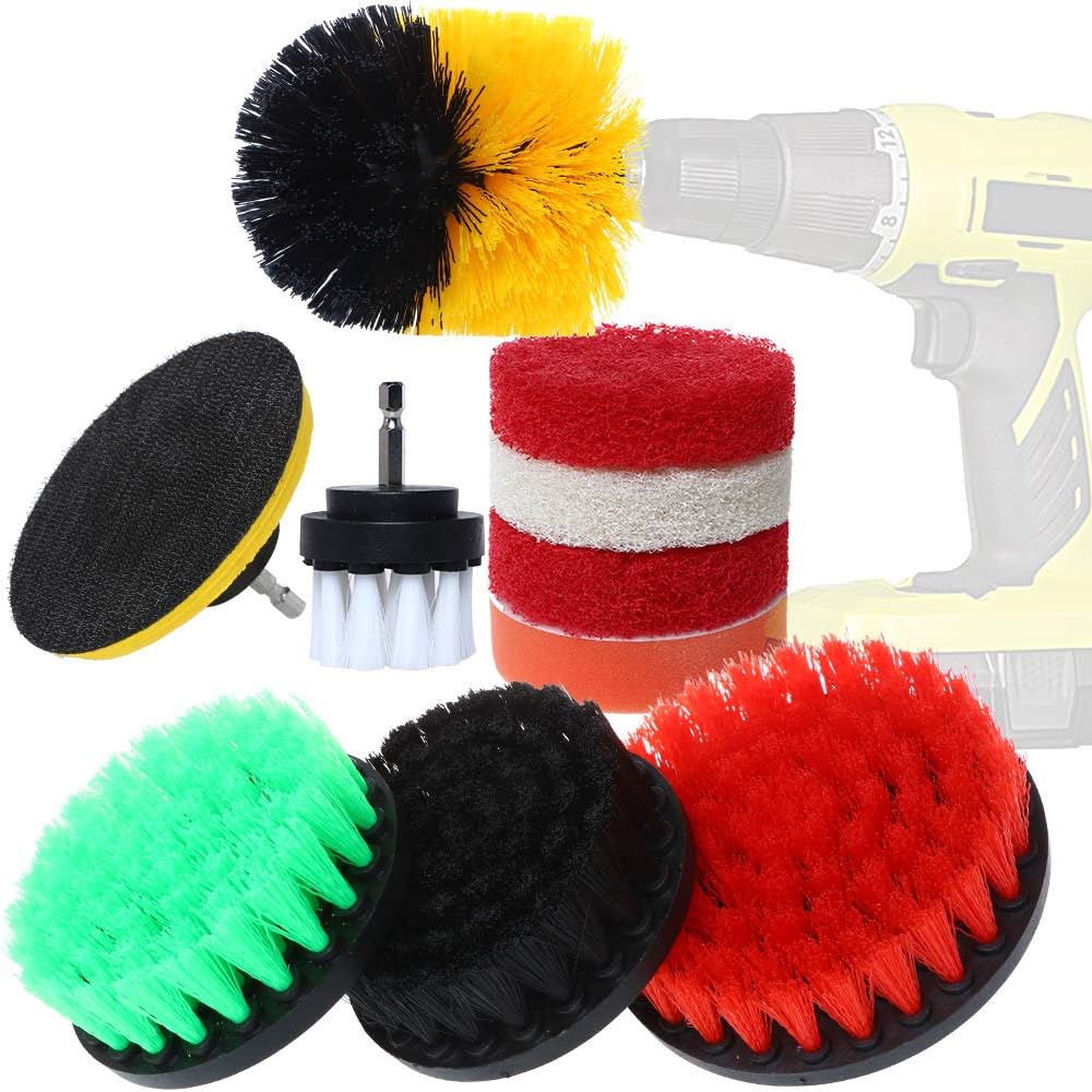 QUIENKITCH 10PCS Drill Brush Attachments &Scrub Pads&Sponge&Drill bit Extender