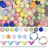 LEIOSAGN 310 Pcs 16mm Shiny AB Color Acrylic Loose Beads and Crackle Beads for Pens, Keychains, Bracelets, Cute Beads Kit for Crafts, Jewelry Making, Beadable Pens and DIY Supplies (310PCS)