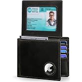 VMAN Mens Wallet with Airtag Holder | Full Grain Leather | Bifold | Wallet for Apple Air Tag | RFID Blocking | Black | 2 ID Windows | 10 Card Slots | 2 Cash Pocket | Large Capacity | Gift for Men
