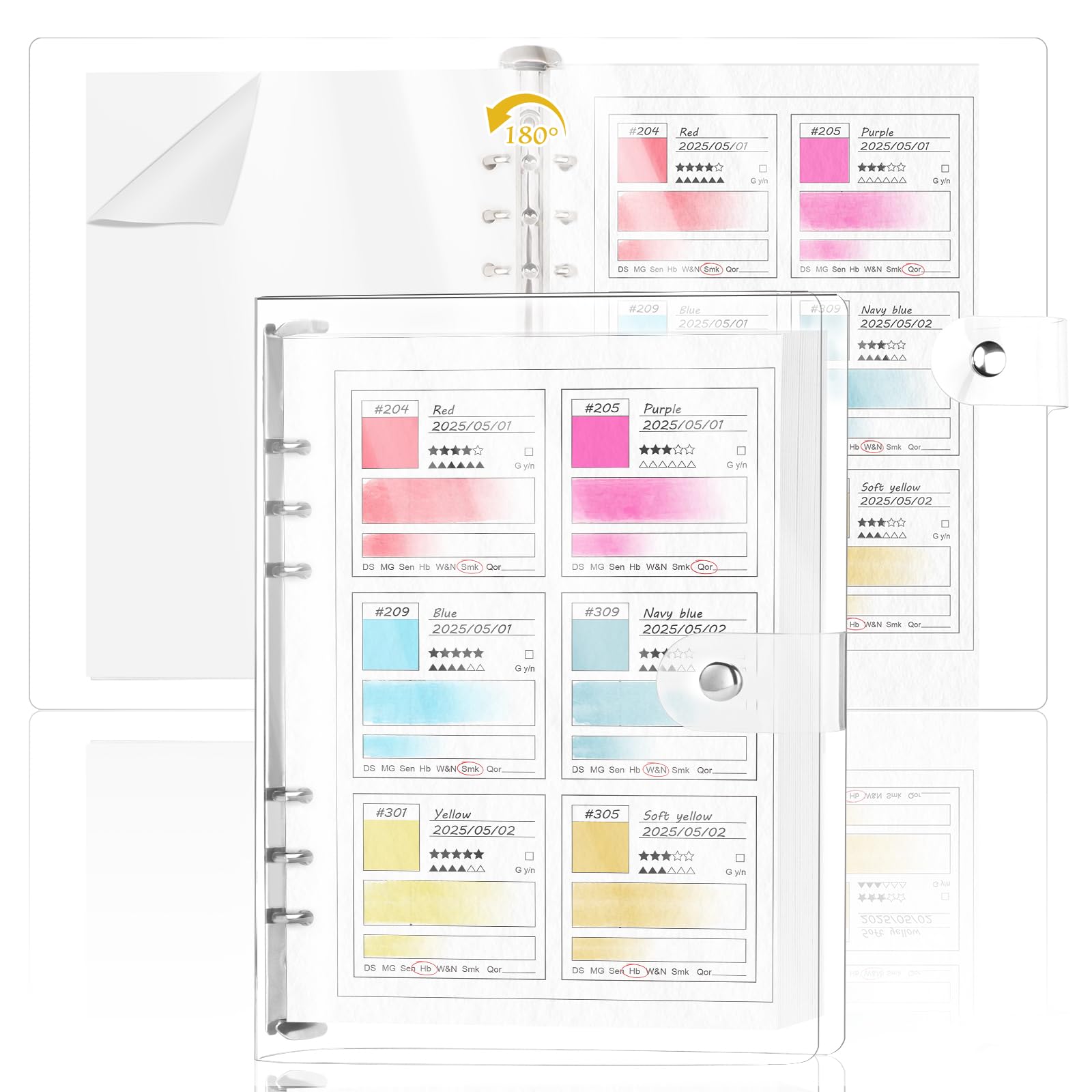 Photo 1 of 1 Pack A5 Watercolor Swatch Book Painters Color Diary Watercolor 15 Sheets Water Water Color Paper for Artists 140lb 100% Cotton 16 Sheets Glassine Coloring Book Binder for 6 Ring