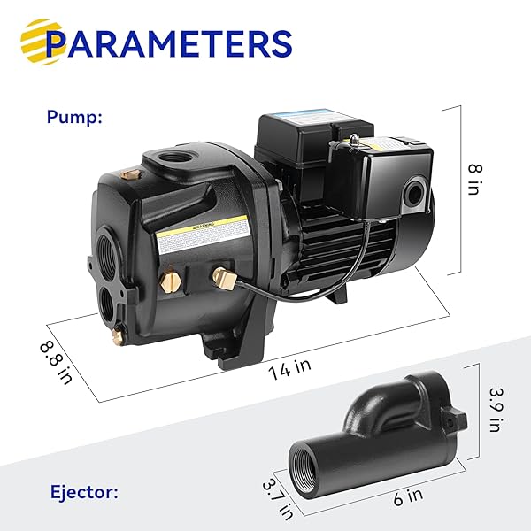 ACQUAER SHALLOW/DEEP WELL JET PUMP, CAST IRON CONVERTIBLE PUMP WITH EJECTOR KIT, WELL DEPTH UP TO 25FT OR 90FT, 115V/230V DUAL VOLTAGE, AUTOMATIC PRESSURE SWITCH,1HP