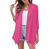 Uvog Women's 3/4 Sleeve Draped Open Front Cardigan Casual Loose Lightweight Cardigans