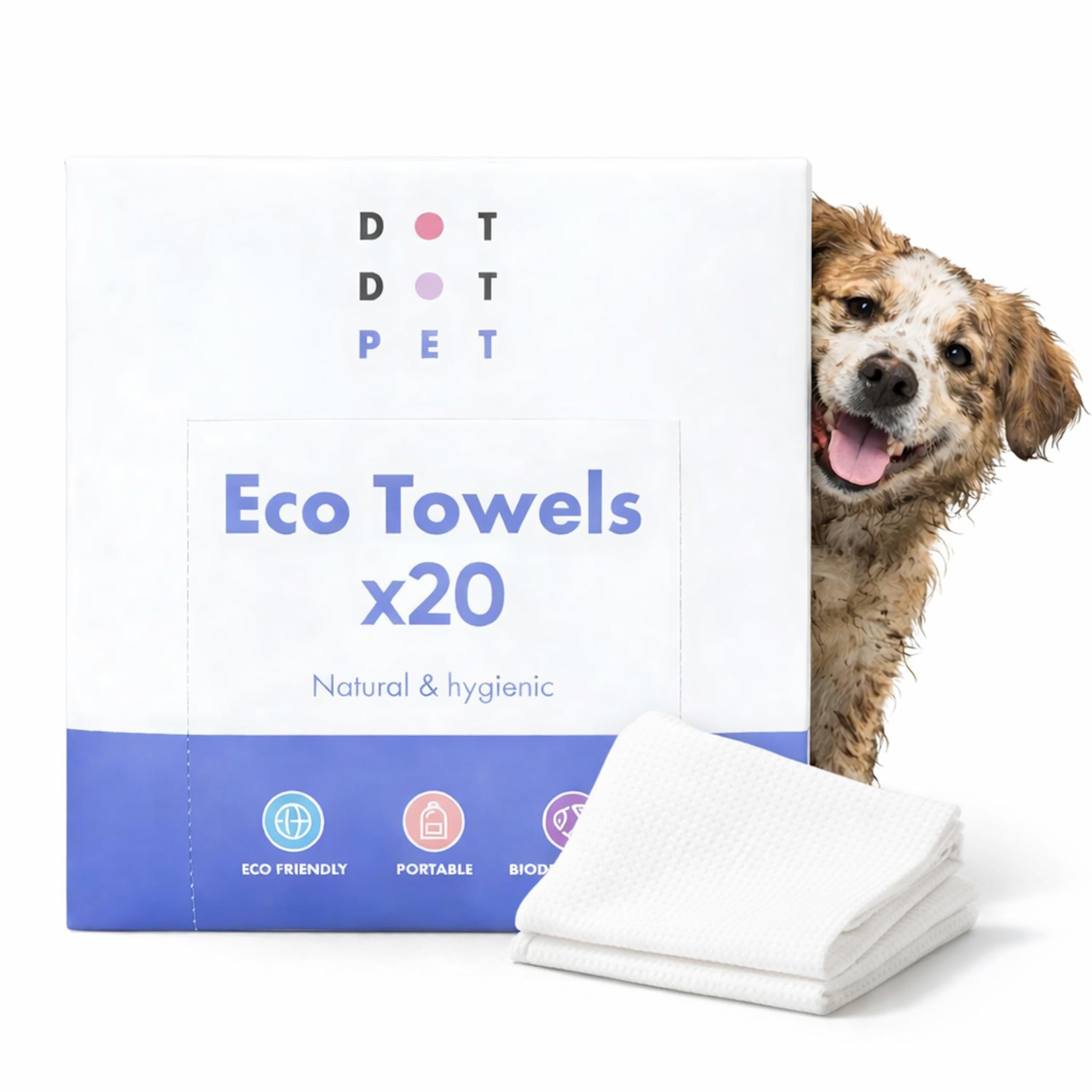 DotDotPet Eco Dog Towels for Drying Dogs (20 Pack) - Natural Fibre, Super-Absorbent Dog Drying Towels - Plastic-Free & Skin-Kind - Dog Cleaning Wipes Ideal for Muddy Walks, Wet Dogs & Bath Time