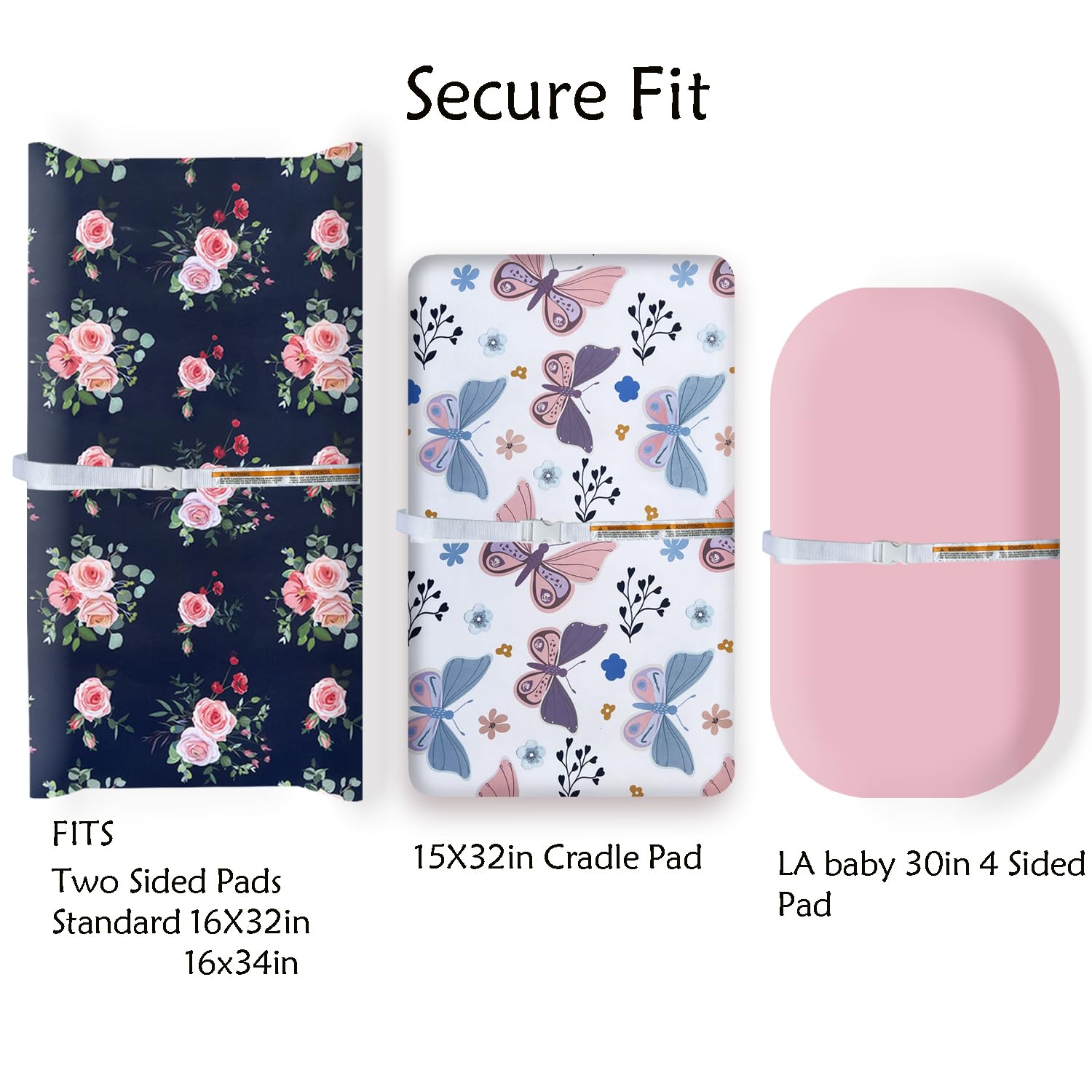 AMROSE 3 Pack Easy Care Changing Pad Covers, Ultra Soft Microfiber Diaper Change Table Sheets for Baby Girls, Floral & Butterfly & Pink