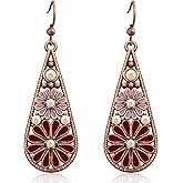 JIMARIN Handmade Bohemian Tribal Retro Copper Crystal Teardrop Dangle Drop Earrings National Style Geometry Colorful Enamel Flower Hook Earrings for Women