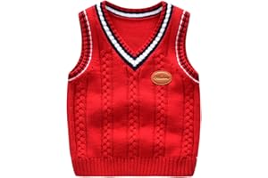 Achiyi Boys Sweater Vest Cable Knit V-Neck Knitted Uniform Toddler Kids Girls Clothes Dress Vests