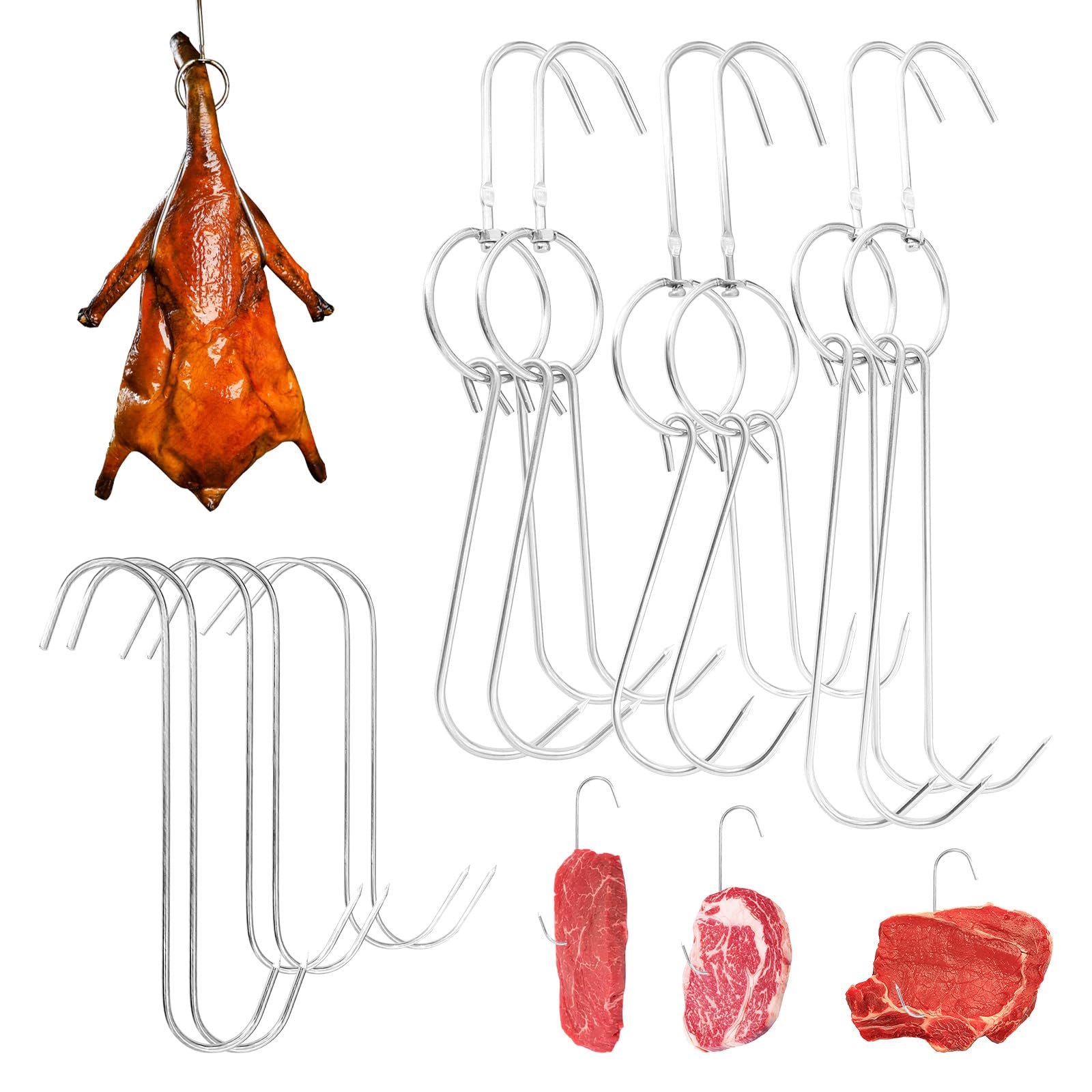 DEELEDM 12Pcs Meat Hook and Double Roast Duck