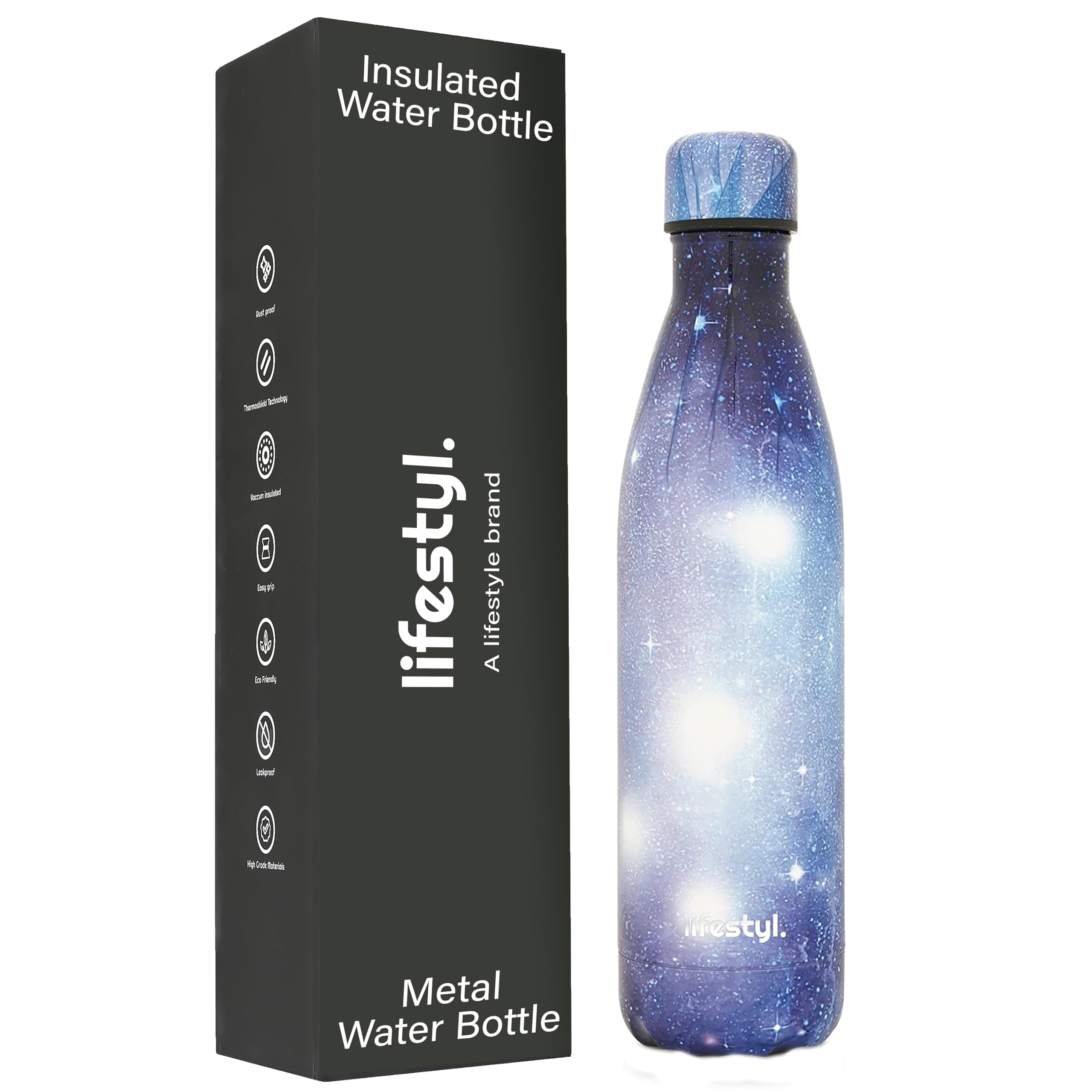 Lifestyl Stainless Steel Water Bottle | 24 Hrs Cold & 12 Hrs Hot| Thermoshield Technology Vacuum Insulated Metal Water Bottles, Leak-Proof Drinks Bottle for Gym (Galaxy Lightblue, 750 ml)