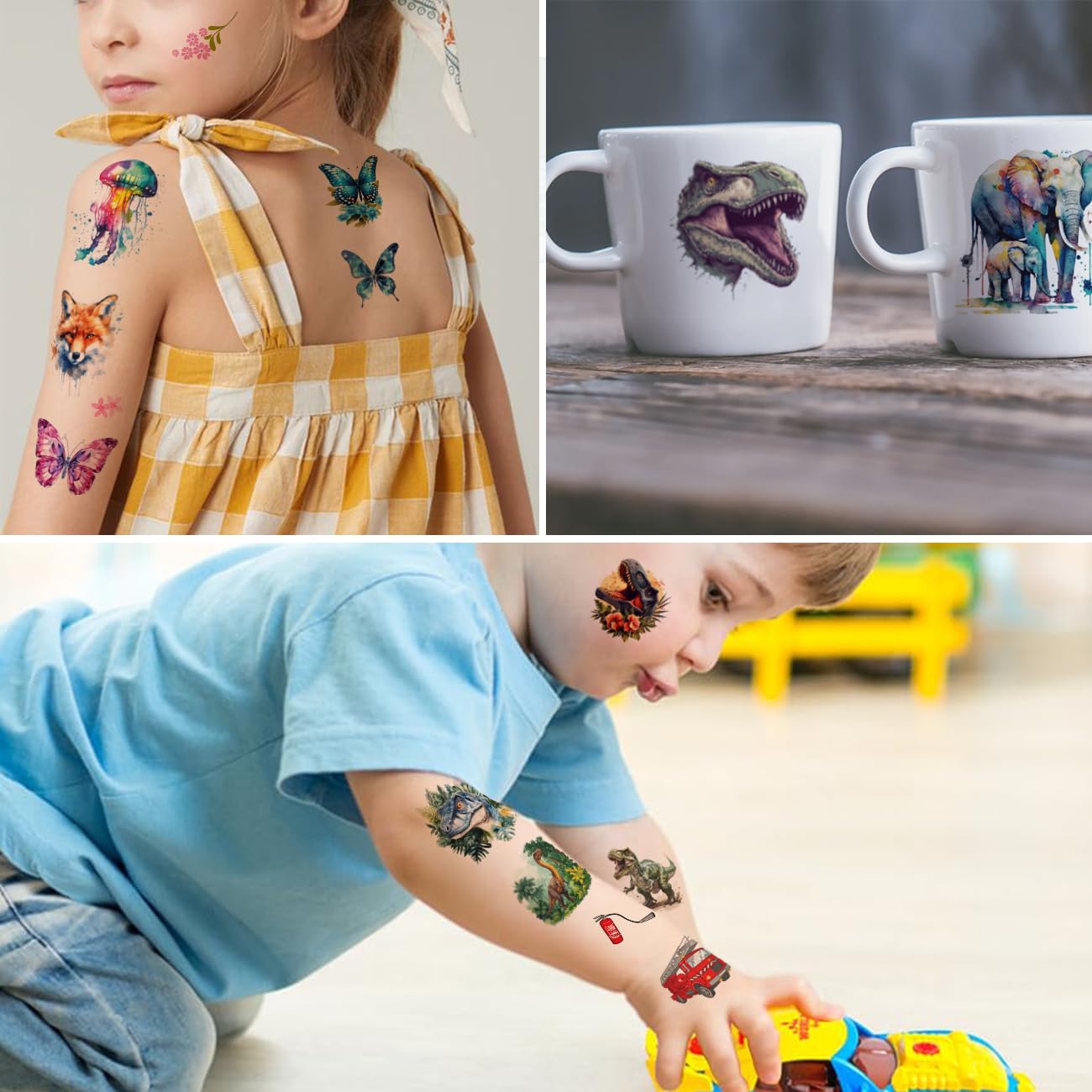 CHARLENT Temporary Tattoos for Kids - 320 Mixed Styles (36 Sheets) Tattoo Stickers Set for Boys and Girls, Car Dinosaur Hawaii Mermaid Watercolor Animals Tattoos for Kids Birthday Party Supplies