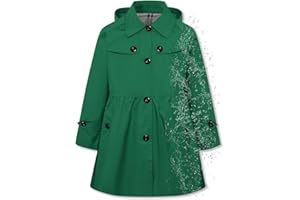 Betusline Girl's Rain Jackets Lightweight Waterproof Hooded Trench Coat Raincoats for Kids,2-14 Years