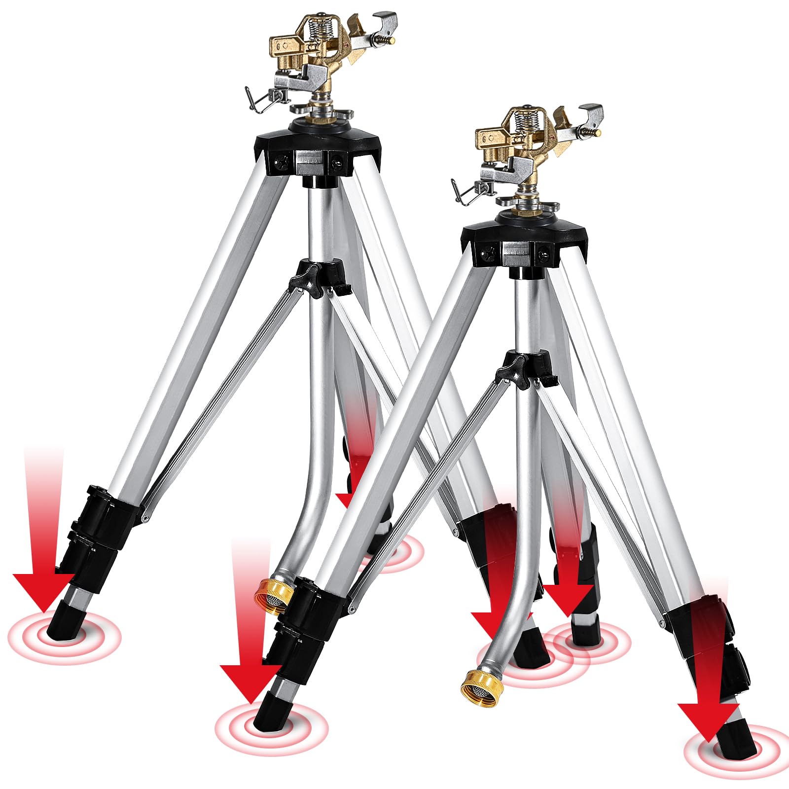 Photo 1 of YAMATIC Impact Sprinkler on Tripod Base, 360 Degree Large Area, Heavy Duty Adjustable Pulsator Sprinkler for Lawn Yard and Grass, Spray up to 20-90ft (36inch) Brass Head, 2Pcs