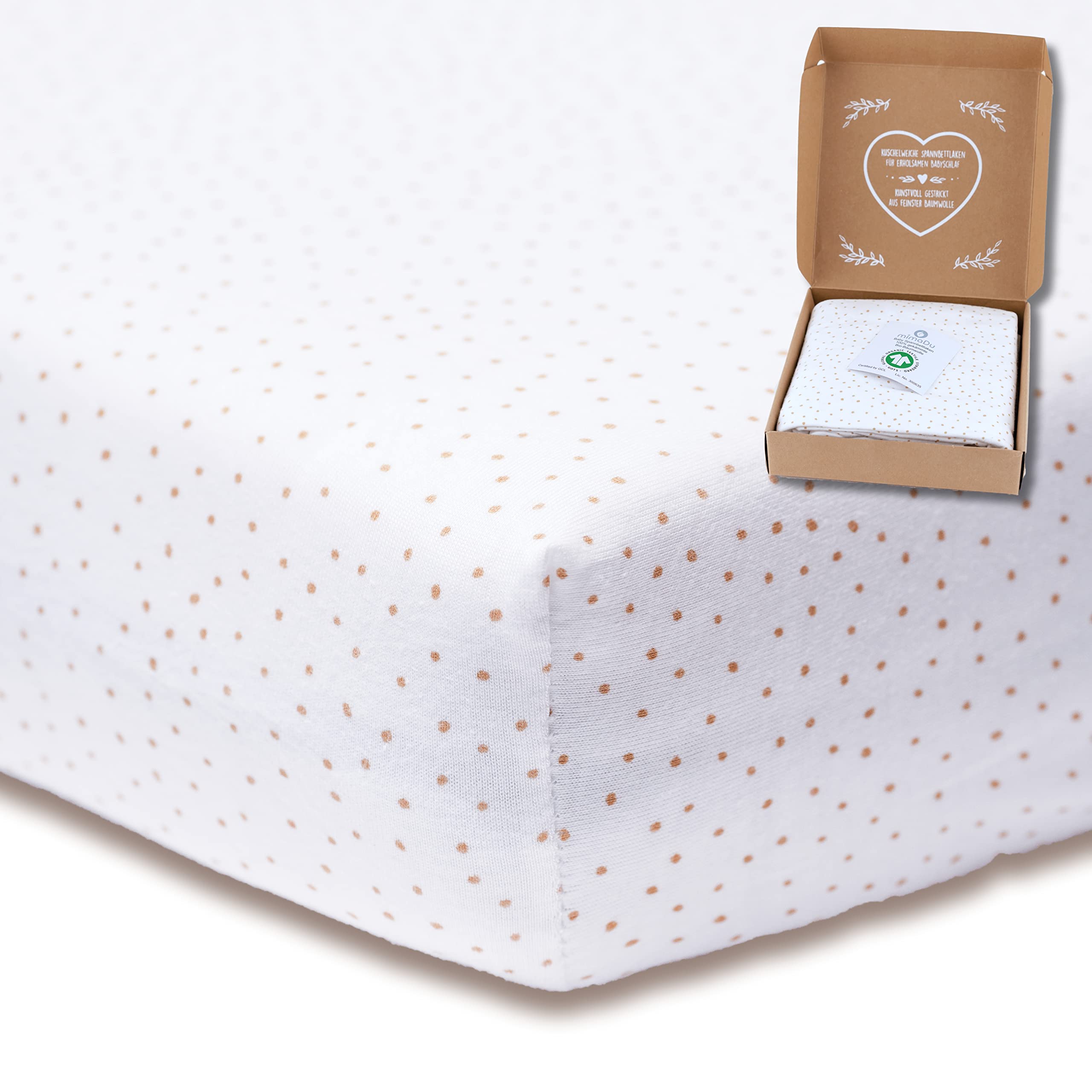 mimaDu Gots Organic Premium Fitted Sheet for Babies, 140 x 70 cm, Multi-colored (Polka Dots), Cotton — image 1