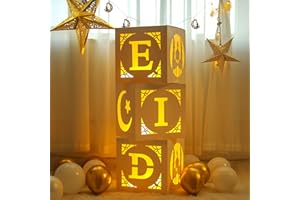 Staraise Eid Mubarak Decorations- 3pcs Mubarak Eid Hollow Boxes with Lights,Eid Mubarak Decorations for Home,DIY Eid Mubarak Boxes for Ramadan Lights Decorations,Eid Decorations Party Decor