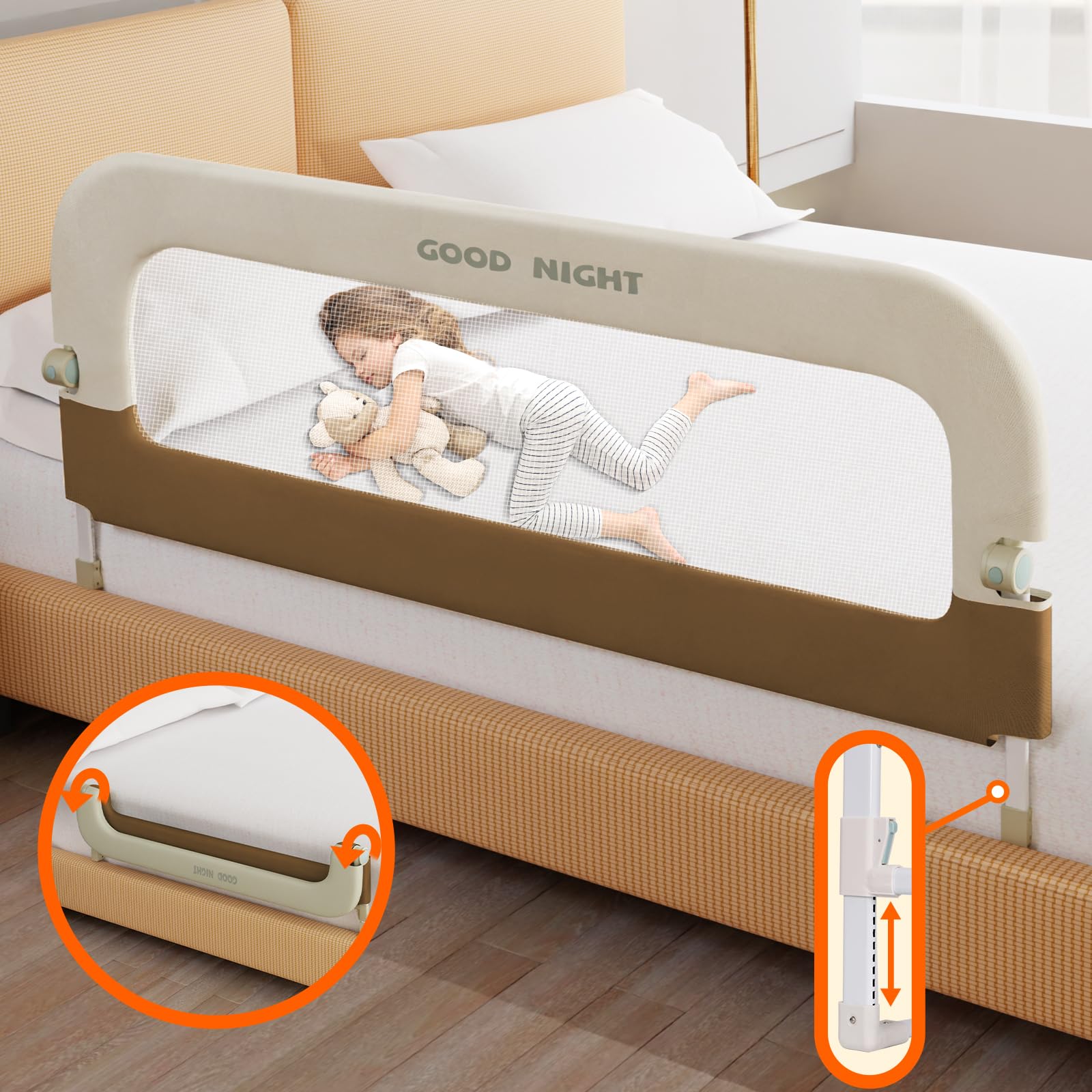 Photo 1 of Deeteck Bed Guard Rail for Toddlers - 59" Adjustable Heights & Folding up Portable Bed Railing for Baby - Toddler Bed Rails Guard for Crib, Twin, Bunk,Full Size, Queen & King Bed