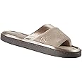 isotoner Women's Soft Microterry Wider Width Slide Slippers, with Satin Trim and Comfort Footbed