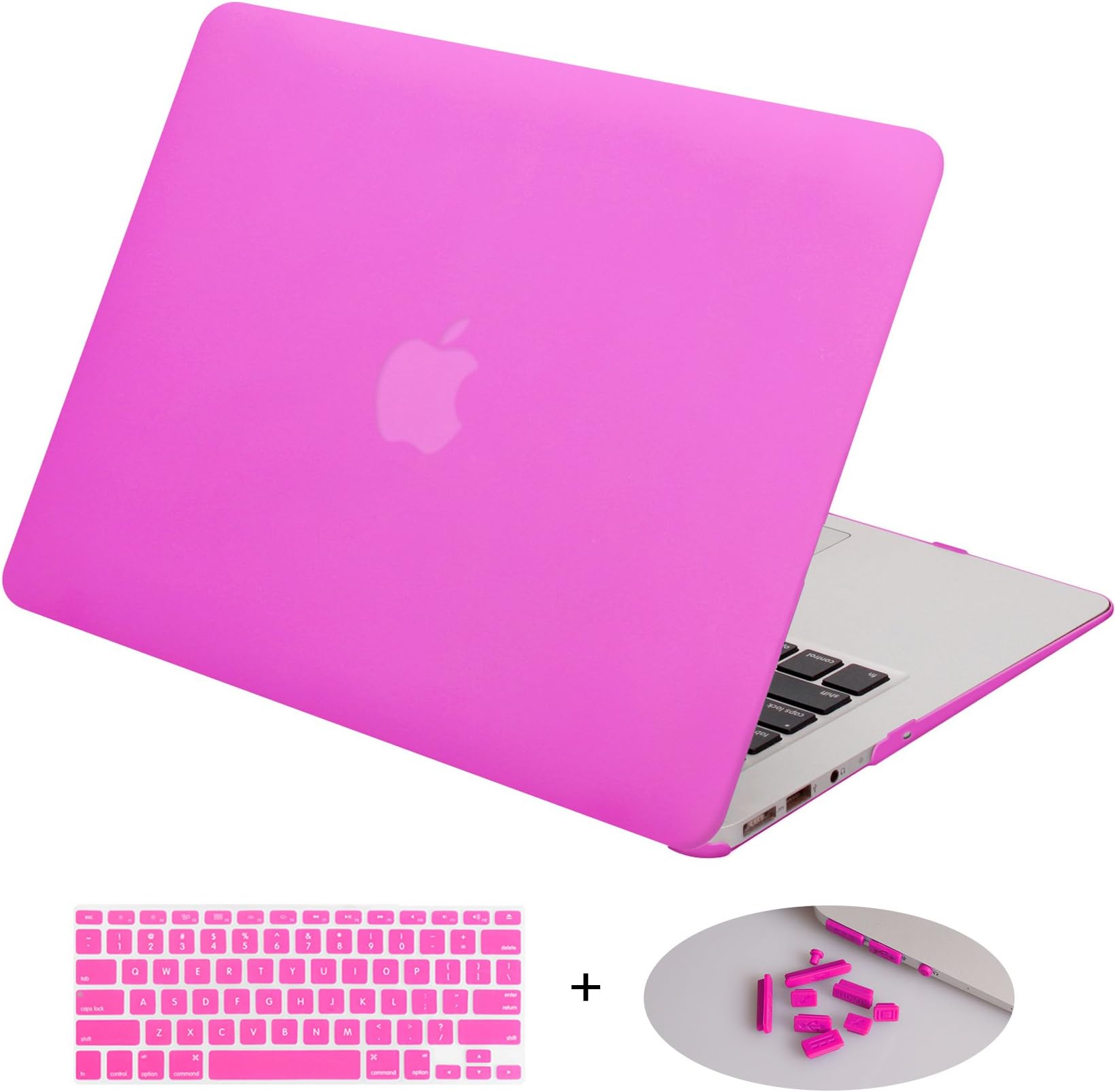 DWON MacBook Air 11 Inch Case with Keyboard Cover and Dust Plug for Apple MacBook Air 11 Inch Sleeve Model A1370 and A1465 - Rose Red