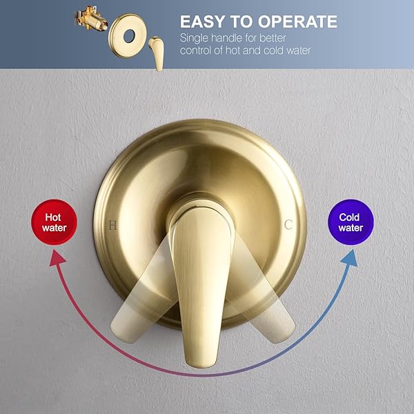 KIRLYSTONE TUB SHOWER FAUCET COMBO, BRUSHED GOLD SHOWER SYSTEM 10 PATTERNS HANDHELD SHOWER HEAD WITH TUB SPOUT, SHOWER TRIM KIT WITH SHOWER HEAD & BRASS VALVE