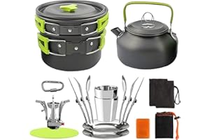 Lixada Cookware Mess Kit Outdoor Camping Pot Pan Kettle Cooking Set Tableware with Stove Spoon Fork Cutter for Camping Hiking