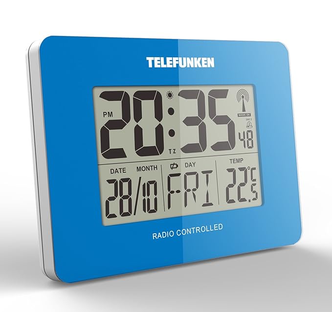 Wecker Funkwecker Funkuhr Funk digital LCD DCF Funk Uhr mit Thermometer Kalender Innentemperatur Wochentag Datum Monat 10 x 3