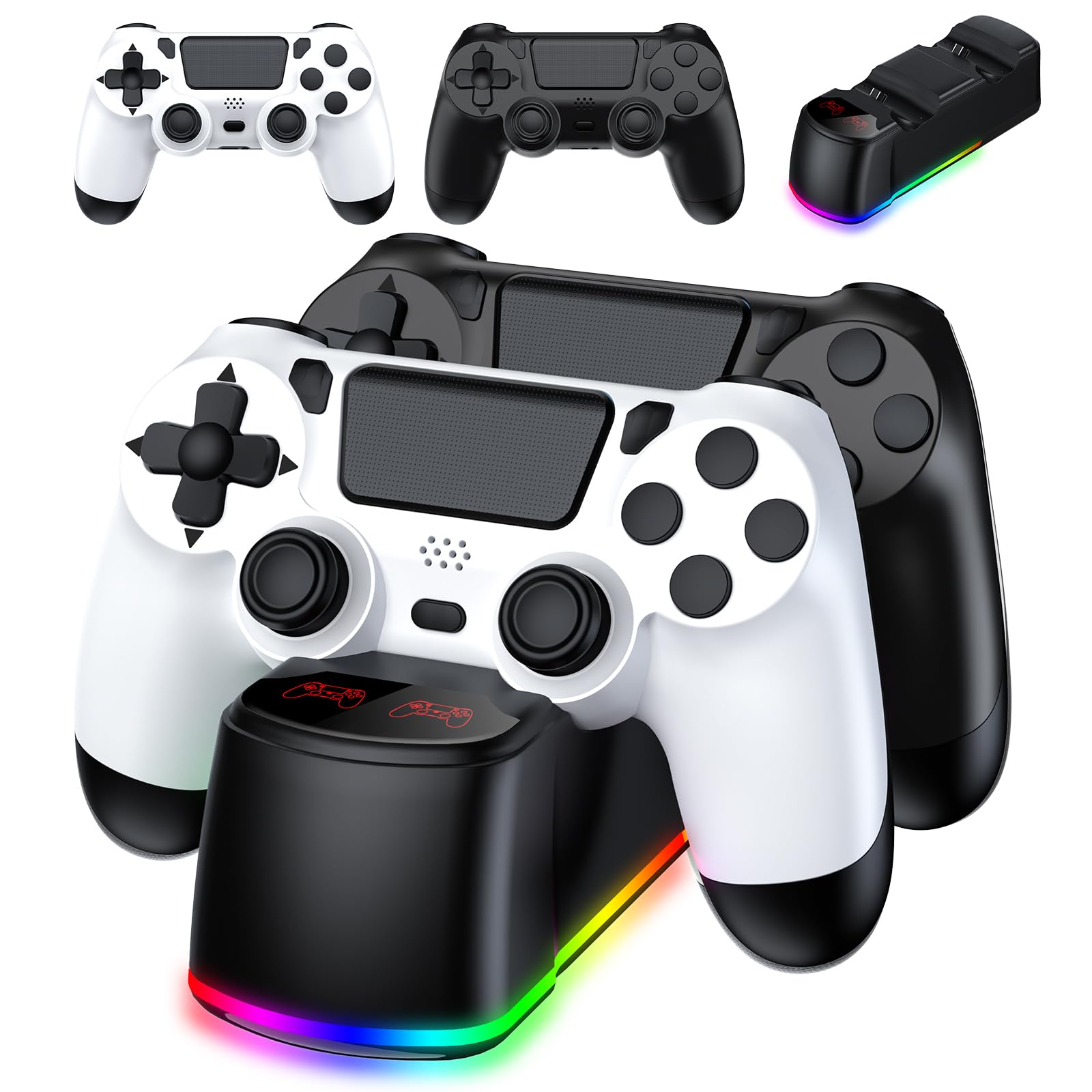 AROEVEIB 2 Pack Controller with Charger Dock for PS4 Controller, Wireless Gamepad with LED Charging Dock Station and 2 USB Cable