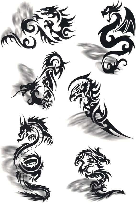 Amazon タトゥーシール 龍 ドラゴン モノクロシルエット Gt 336 Tattoo Seal ボディシール フェイクタトゥー タトゥシール 刺青 トライバル ボディアート ボディジュエリー タトゥーシール 通販