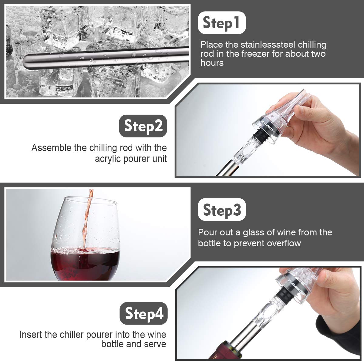FLOUREON Weinausgießer Weinkühler Stab Weinbelüfter Chiller belüftend Pourer Flaschenausgießer