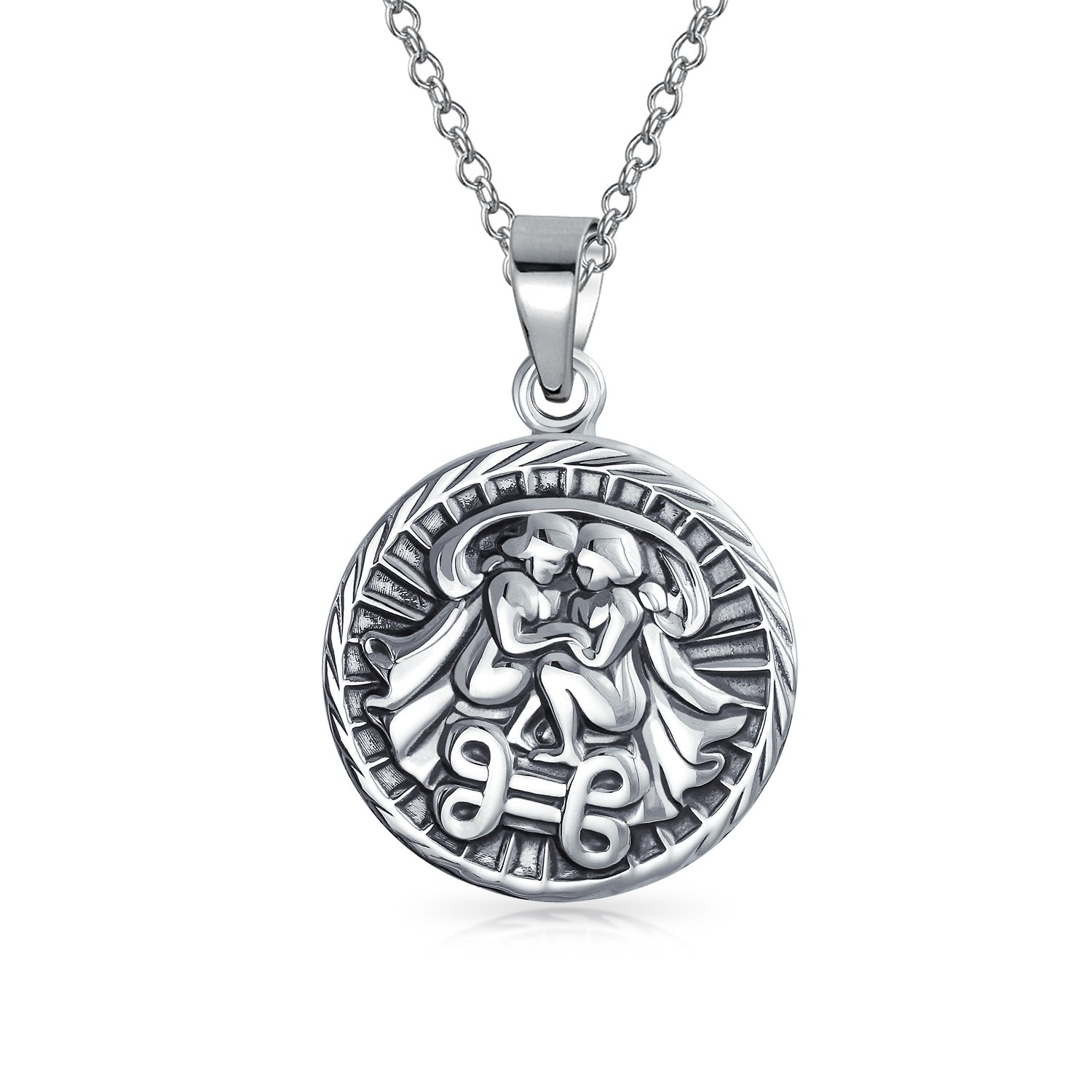 Bling Jewelry Gemini Zodiac Sign Astrology Horoscope Round Medallion Pendant For Men Women Necklace Antiqued Sterling Silver — image 1