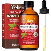 Yoken Rosehip Seed Oil for Face, 100% Pure and Natural Cold Pressed Unrefined Organic Rosehip Carrier Oil for Skin, Hair, Body & Nails - Lightweight, Fast-Absorbing (4 fl oz)