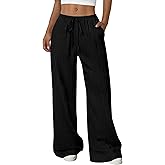 PRETTYGARDEN Womens Palazzo Pants Summer Fashion 2026 High Waisted Wide Leg Drawstring Flowy Beach Trousers with Pockets