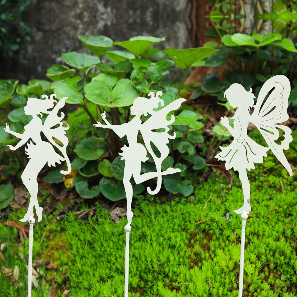 Sungmor Decorative Garden Stakes - Metal Fairy Stick Ornaments - Indoor Outdoor Garden Plant Support - Patio Balcony Lawn Landscaping Decoration - 3PC PACK, Vintage White, 72CM/28INCH Tall