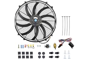 BATONECO 16" Electric Radiator Cooling Fan Thermostat Wiring Switch Relay Kit, 12V Cooling Radiator Fan with 120W 1000 CFM Slim High Performance Universal (Black)