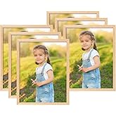 ATOBART 8x10 OAK Natural Wood Photo Frame,6 Pack Picture Frames Real Glass front Wall Hanging Gallery for Wall and Tabletop Display,set of 6