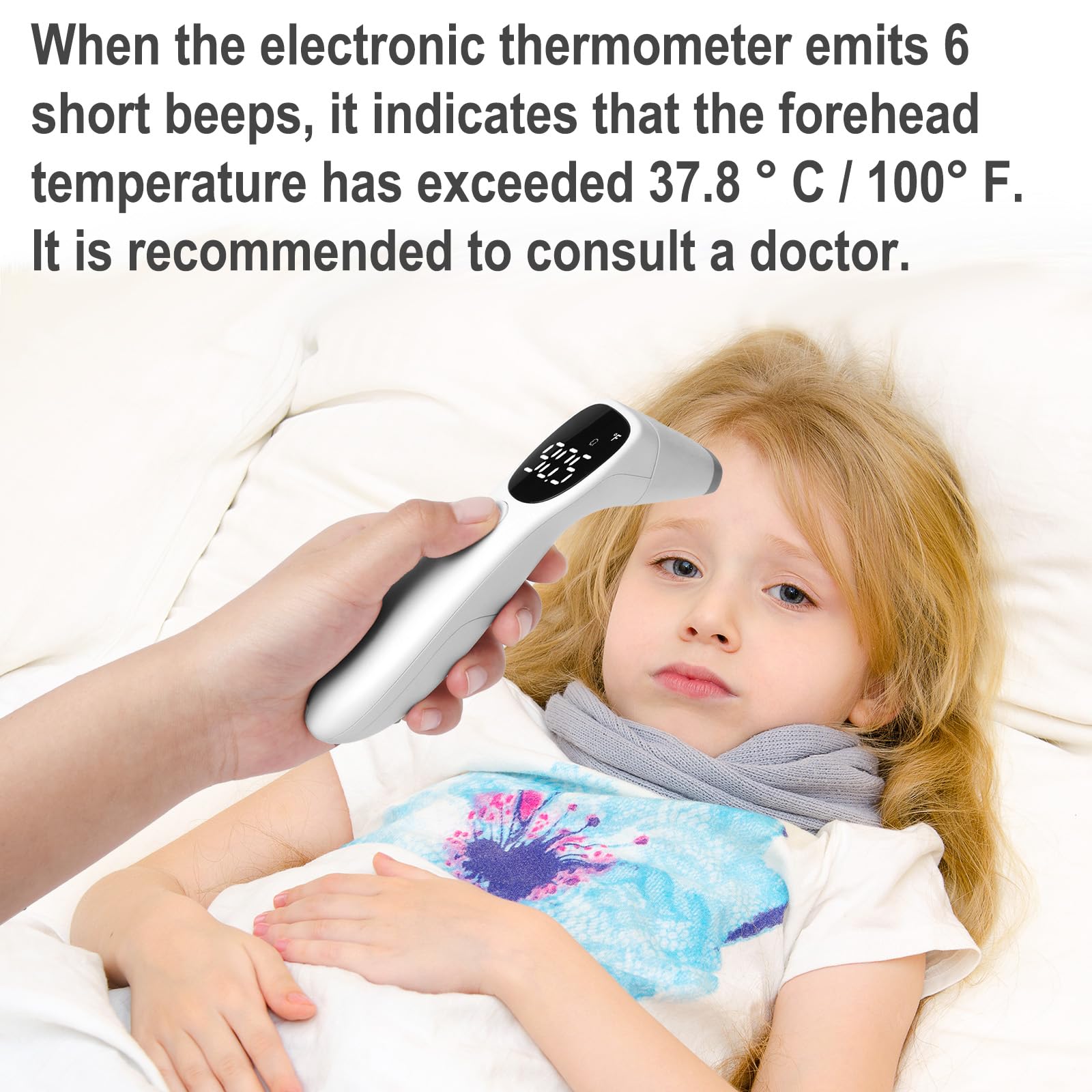 huangirl Touchless Thermometer, Digital Forehead Thermometer for Adults with Fever Alarm, Large LED Digits, 3-in-1 Non Contact Infrared Ear, Forehead & Touchless Thermometers