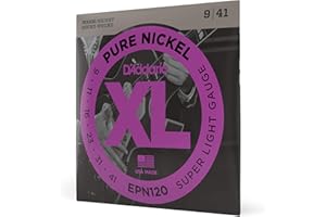 D'Addario Guitar Strings - XL Pure Nickel Electric Guitar Strings - Round Wound - Warm, Bright, Vintage Sound - EPN120 - Super Light, 9-41