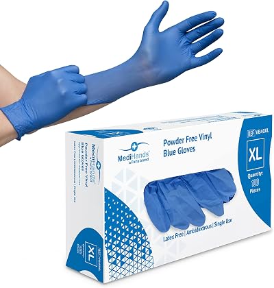 Farla MediHands Blue Extra Large Vinyl Gloves Box of 100 Powder Free Latex Free