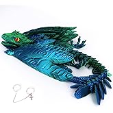 ACOCOFE 3D Printed Dragon Feathered Wyvern Toy, 16 inch Large Fidget Articulated Dragon with Wings, Large Desktop Pet 3D Printed Toy (Laser Green)