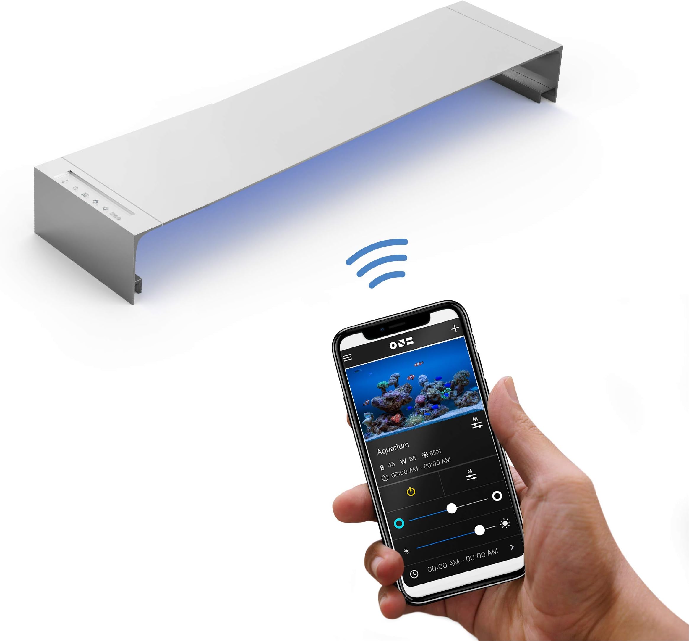 ONF Flat One Aquarium Hood Light 24 inch, Blue White LED, App Remote Controlled, Dimmable Full Spectrum for Plant Growth, for 17 to 20 gallons Saltwater Reef Freshwater Fish Tank